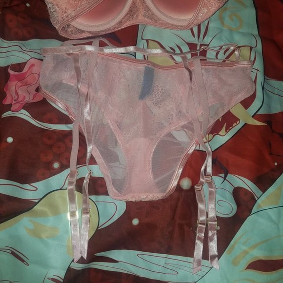 Boux Ave Pink Affair 3 piece garter lingerie set size M - Picture 3 of 5